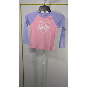 Hurley Girl Pink Purple Heart Logo Rash Guard Long Sleeve Swim Shirt Size XS 5/6
